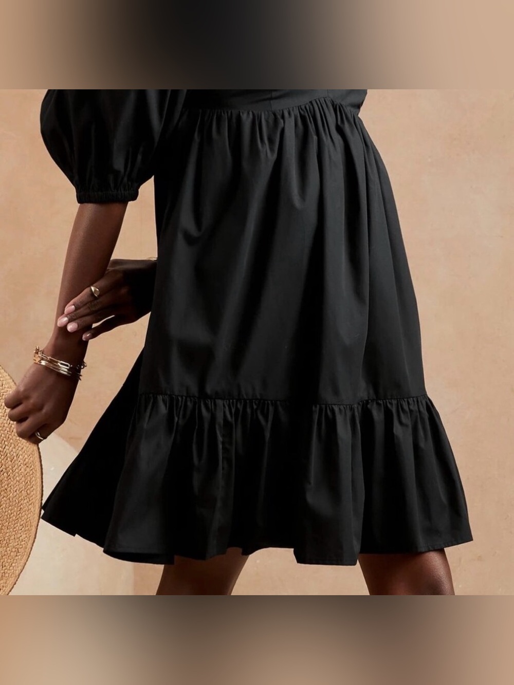 Banana Republic Poplin Puff Sleeve Empire Waist Black Babydoll Mini Dress - Picture 4 of 13